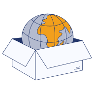 Ilustración de un planeta en una caja