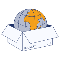 Icono de un planeta en una caja